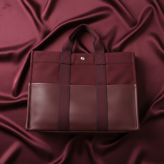 Hermes Fourre Tout MM Women,Men Cotton Canvas,Leather Tote Bag Bordeaux