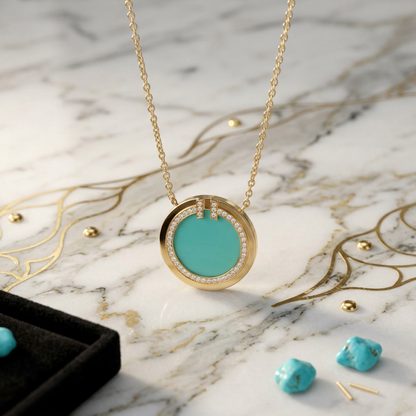 Tiffany T Two Circle Necklace Turquoise And Diamond Pink Gold (18K) Diamond,Turquoise Men,Women Fashion Pendant Necklace (Pink Gold)