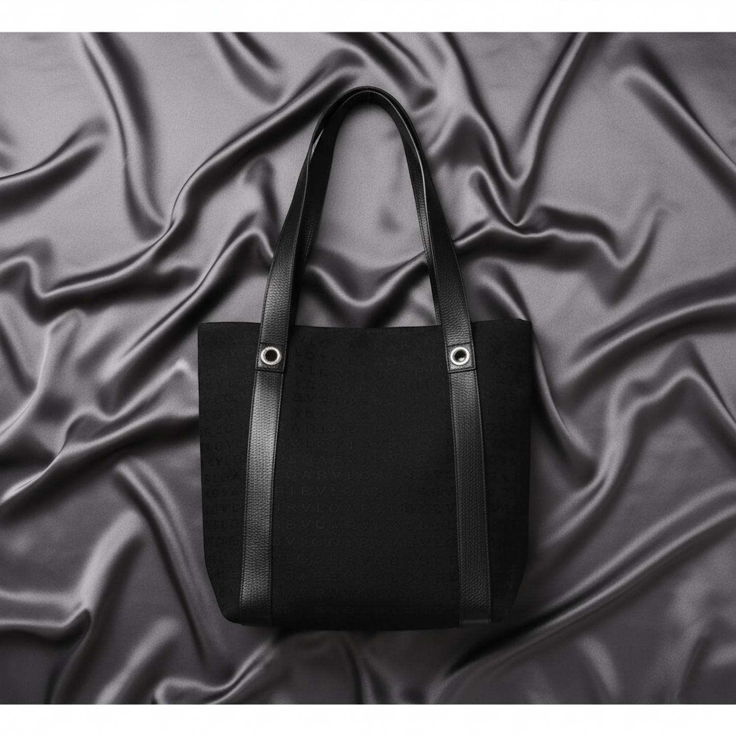 Bvlgari Logomania Women's Canvas,Leather Tote Bag Black