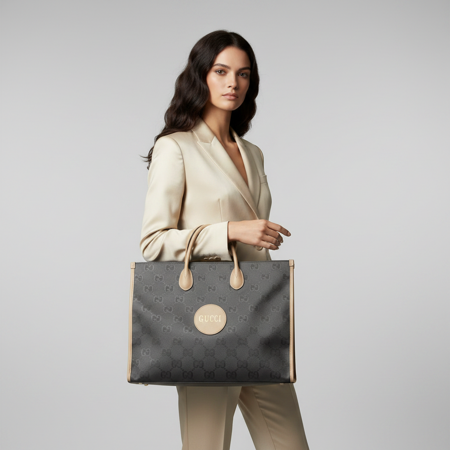 Gucci Off The Grid GG 630353 Men,Women Nylon Canvas,Leather Handbag,Shoulder Bag Gray,Off-white