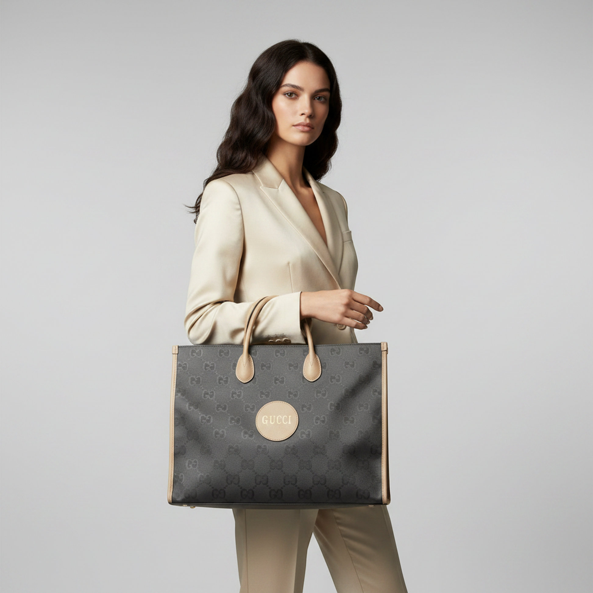 Gucci Off The Grid GG 630353 Men,Women Nylon Canvas,Leather Handbag,Shoulder Bag Gray,Off-white