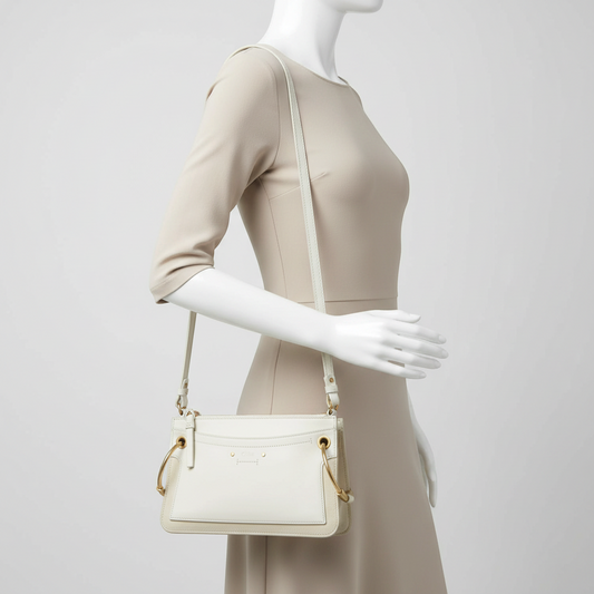 Chloé Roy CHC18UP021H1Z214 Women's Leather,Suede Shoulder Bag White