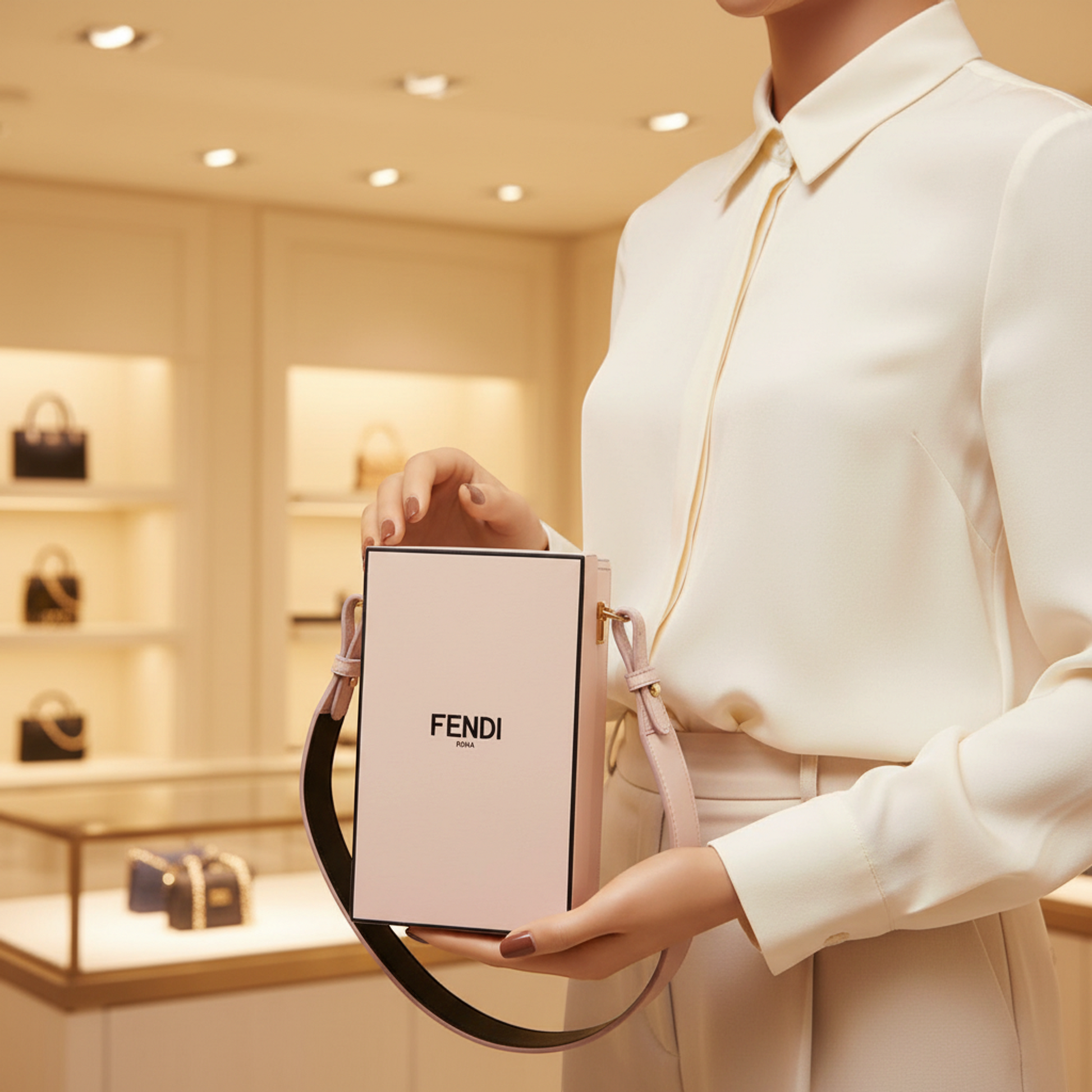 Fendi Box 8BT339 Women's Leather Shoulder Bag Pink