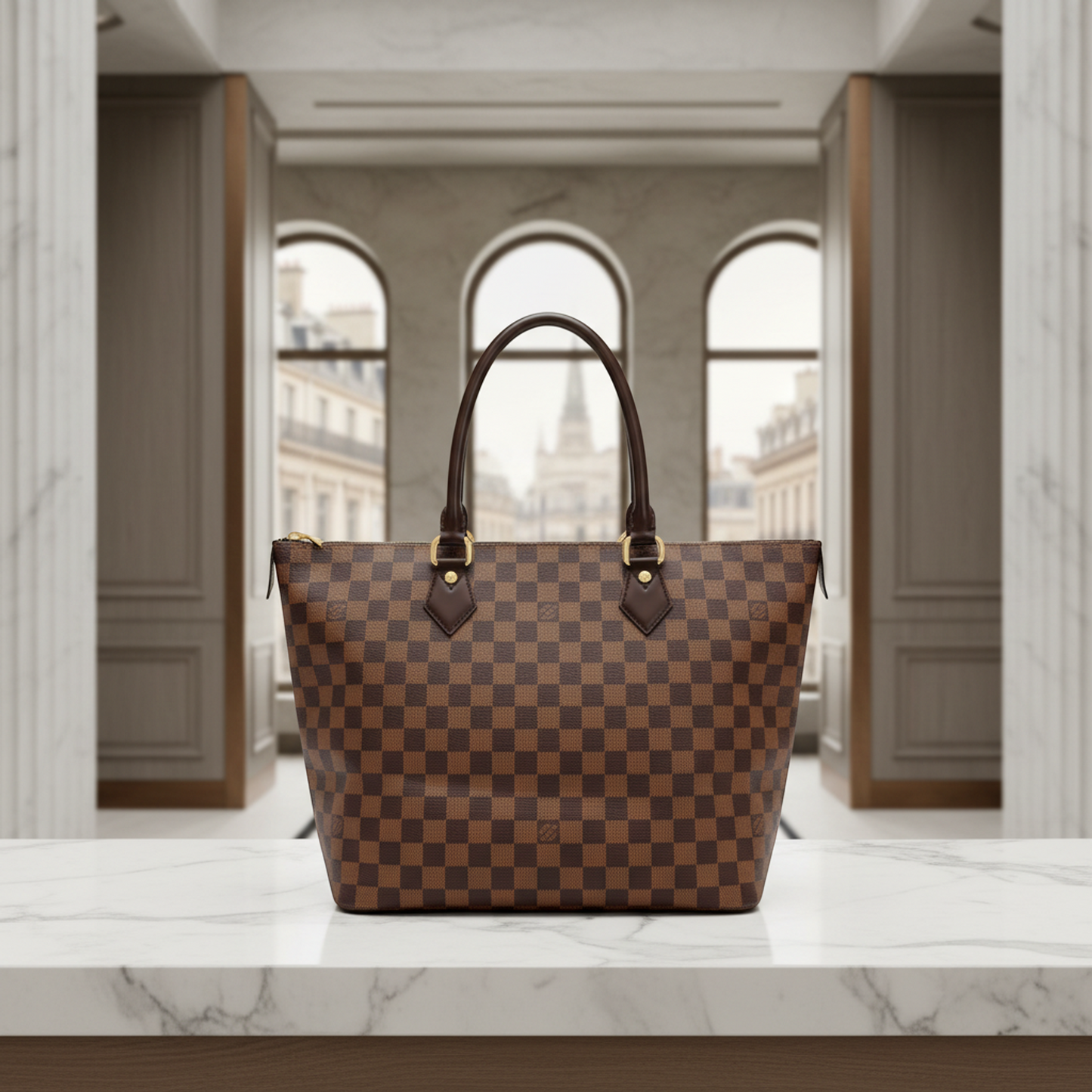 Louis Vuitton Damier Saleya MM N51182 Women's Handbag Ebene