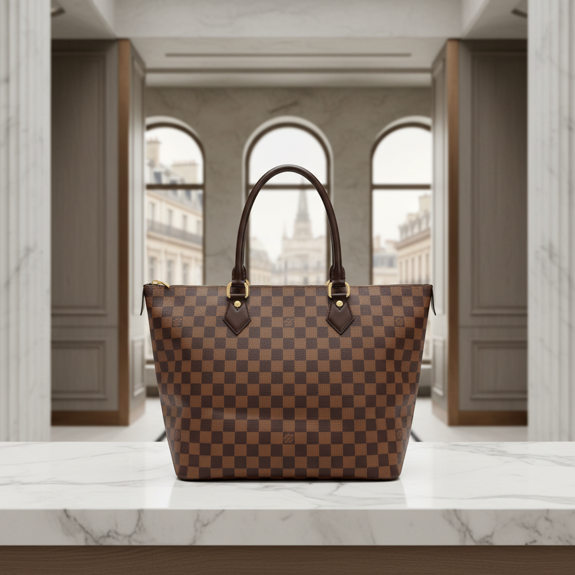 Louis Vuitton Damier Saleya MM N51182 Women's Handbag Ebene