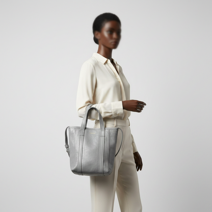 Balenciaga BARBES 672983 Men,Women Leather Handbag,Shoulder Bag Light Gray