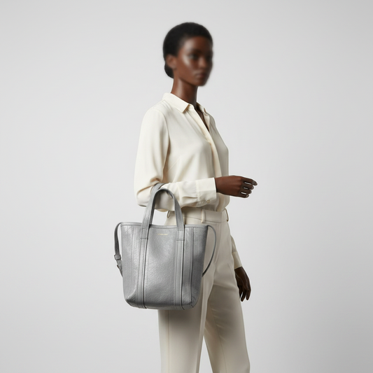 Balenciaga BARBES 672983 Men,Women Leather Handbag,Shoulder Bag Light Gray