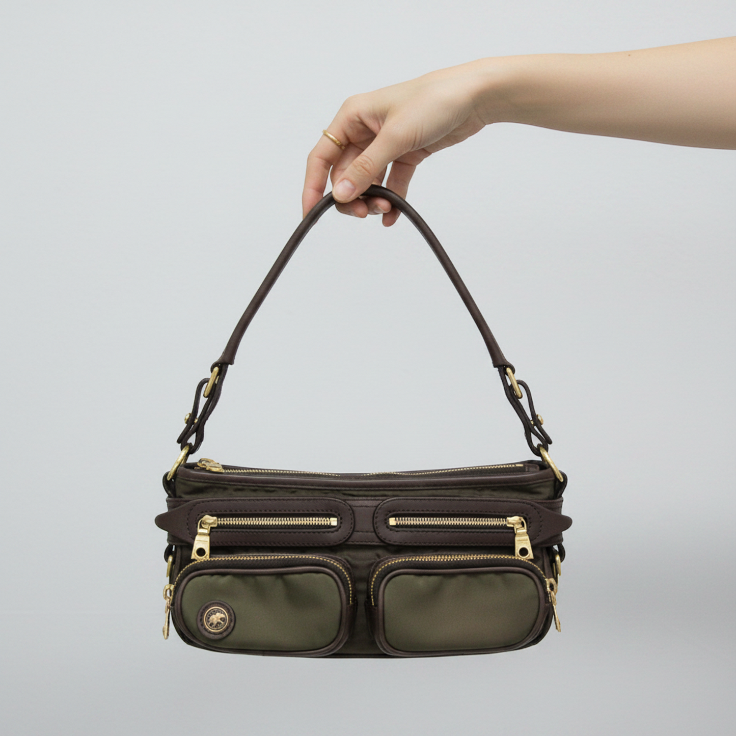 Hunting World One-shoulder Small Bag Women's Nylon,Leather Handbag,Shoulder Bag Brown,Khaki