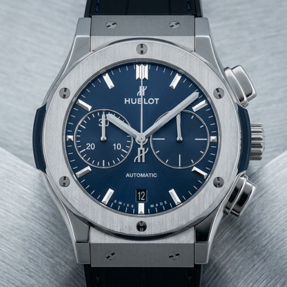 HUBLOT Classic Fusion Titanium Blue Mens Watch 521.NX.7170.LR Polished