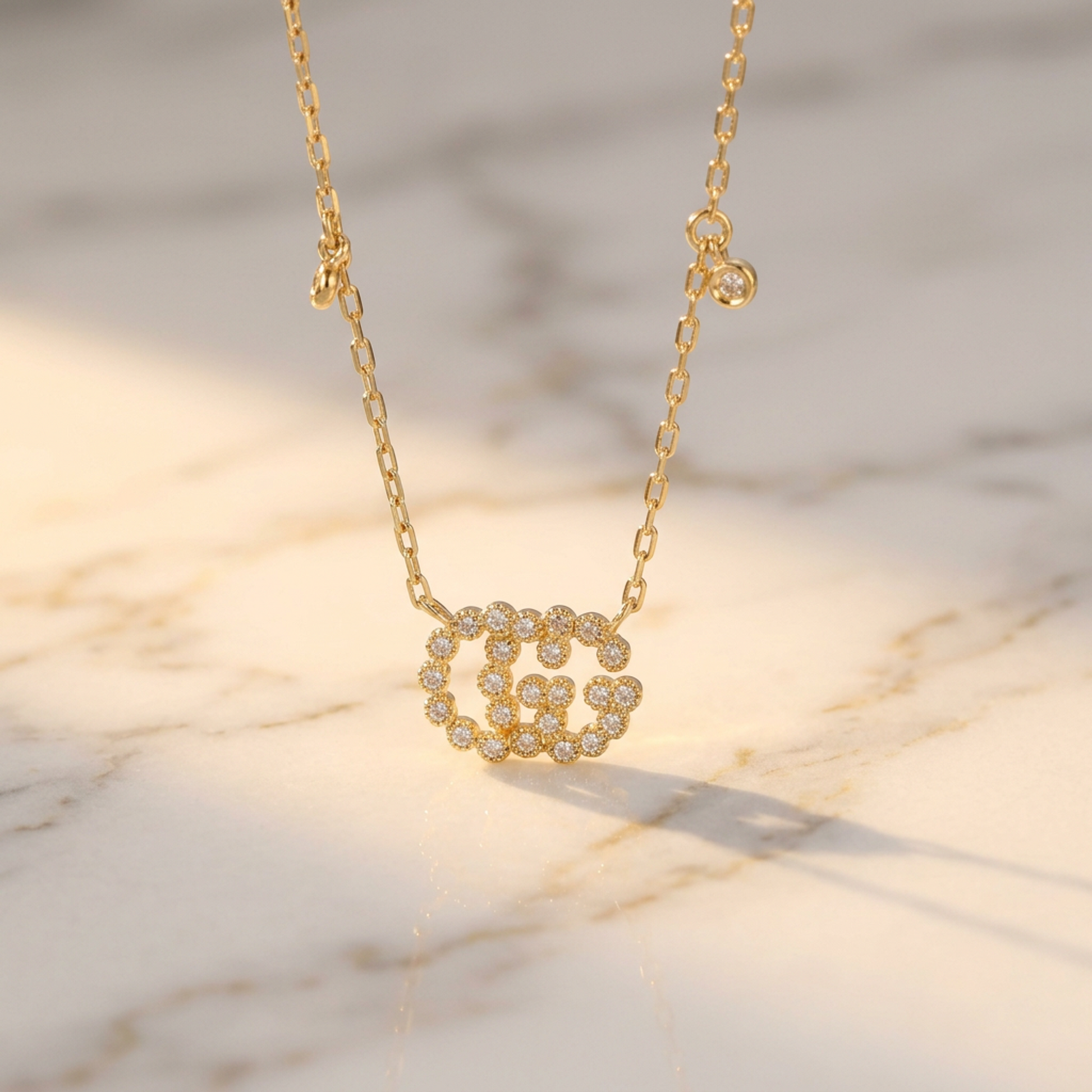 Gucci GG Logo Diamond Necklace Yellow Gold (18K) Diamond Men,Women Fashion Pendant Necklace (Gold)