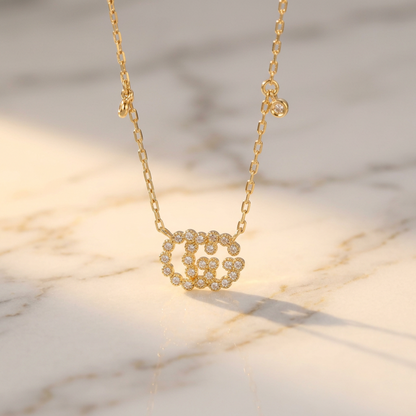 Gucci GG Logo Diamond Necklace Yellow Gold (18K) Diamond Men,Women Fashion Pendant Necklace (Gold)