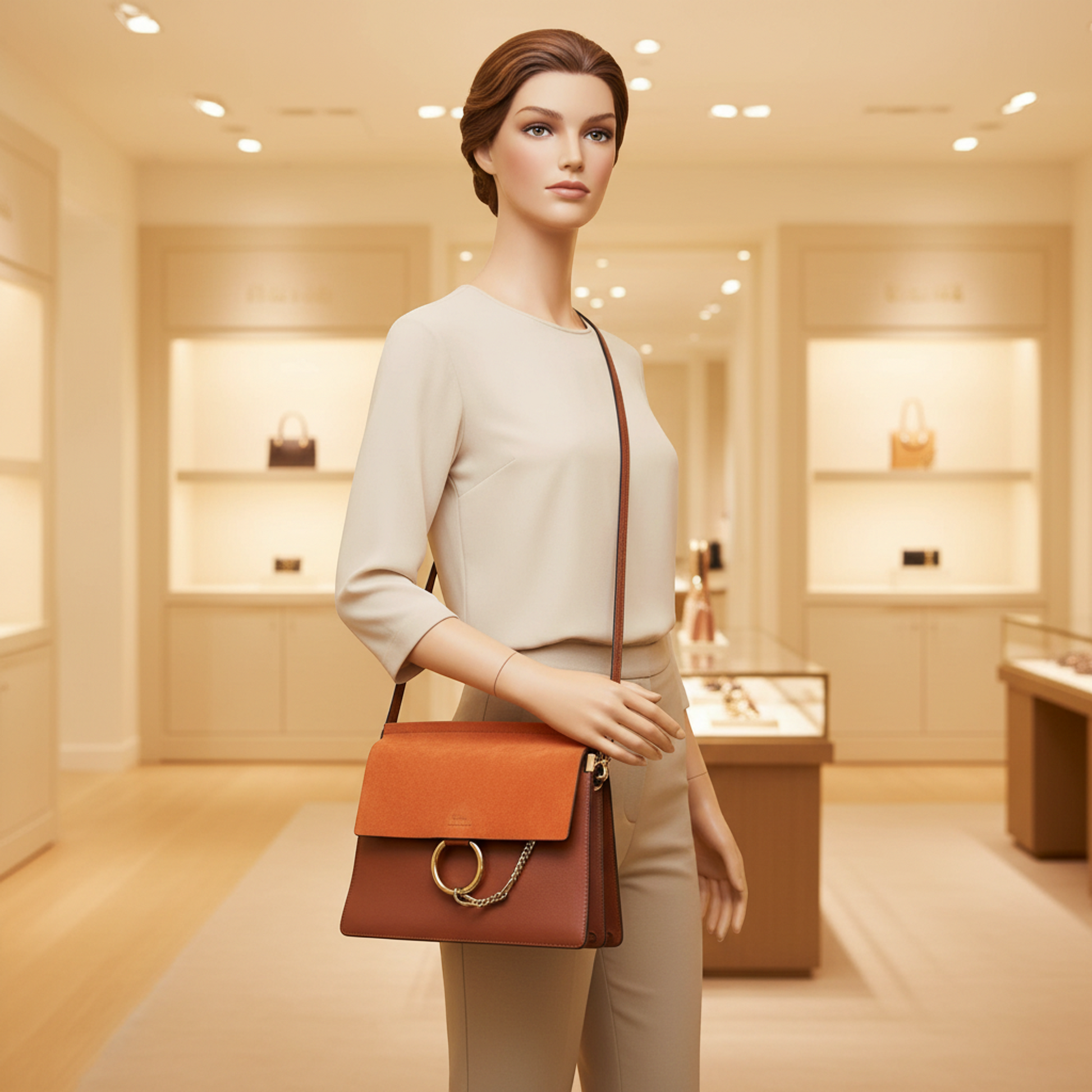 Chloé Faye Medium Women's Leather,Suede Shoulder Bag Brown