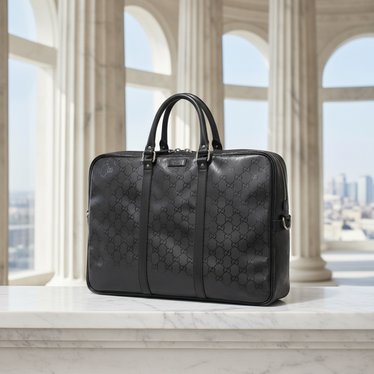 Gucci GG Imprimé 201480 Men's PVC,Leather Briefcase,Handbag Black