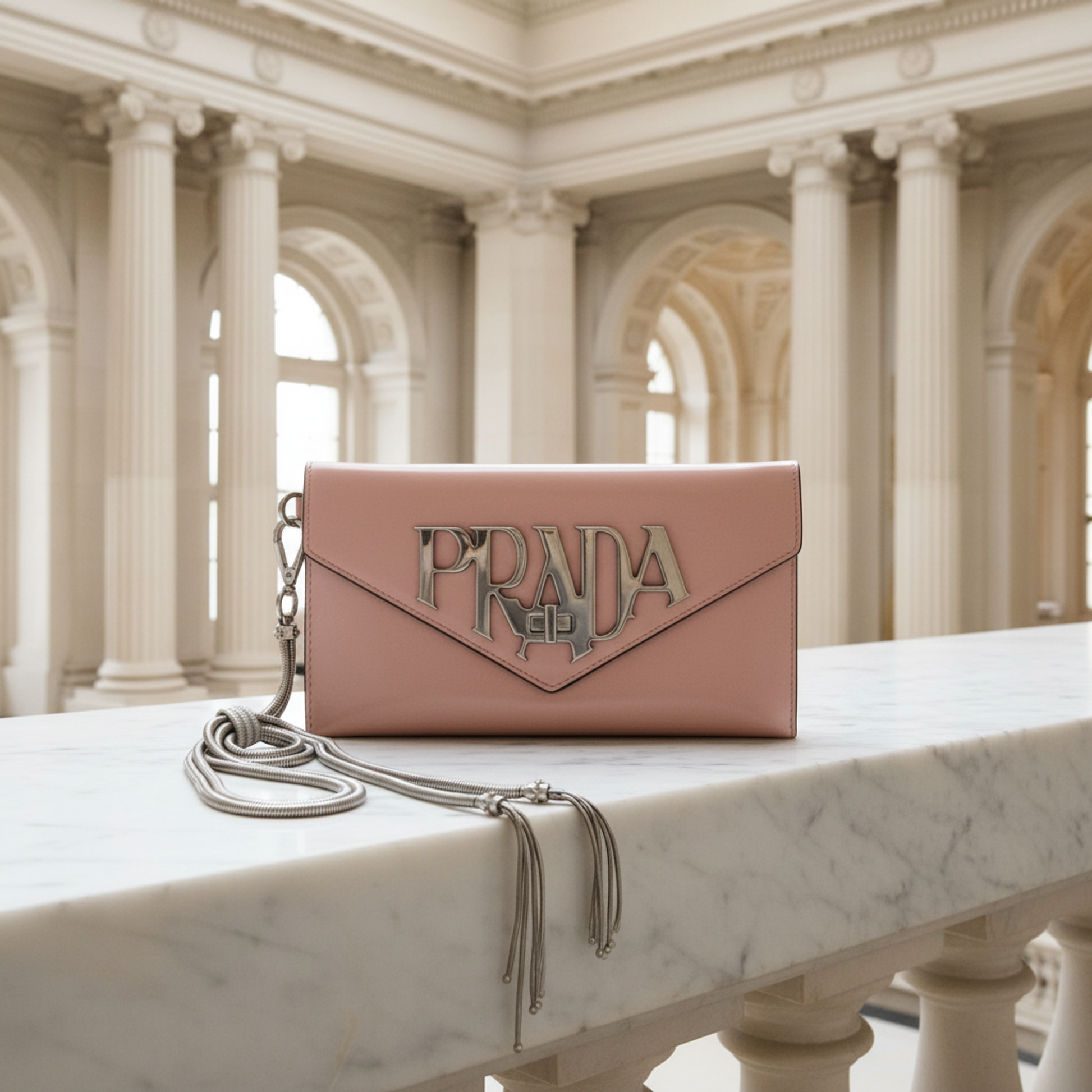 Prada Envelope Chain Strap Women's Leather Clutch Bag,Pouch Pink