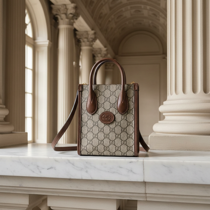 Gucci Interlocking G 671623 Women's Leather,GG Supreme Handbag,Shoulder Bag Beige,Brown