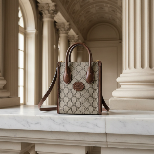 Gucci Interlocking G 671623 Women's Leather,GG Supreme Handbag,Shoulder Bag Beige,Brown