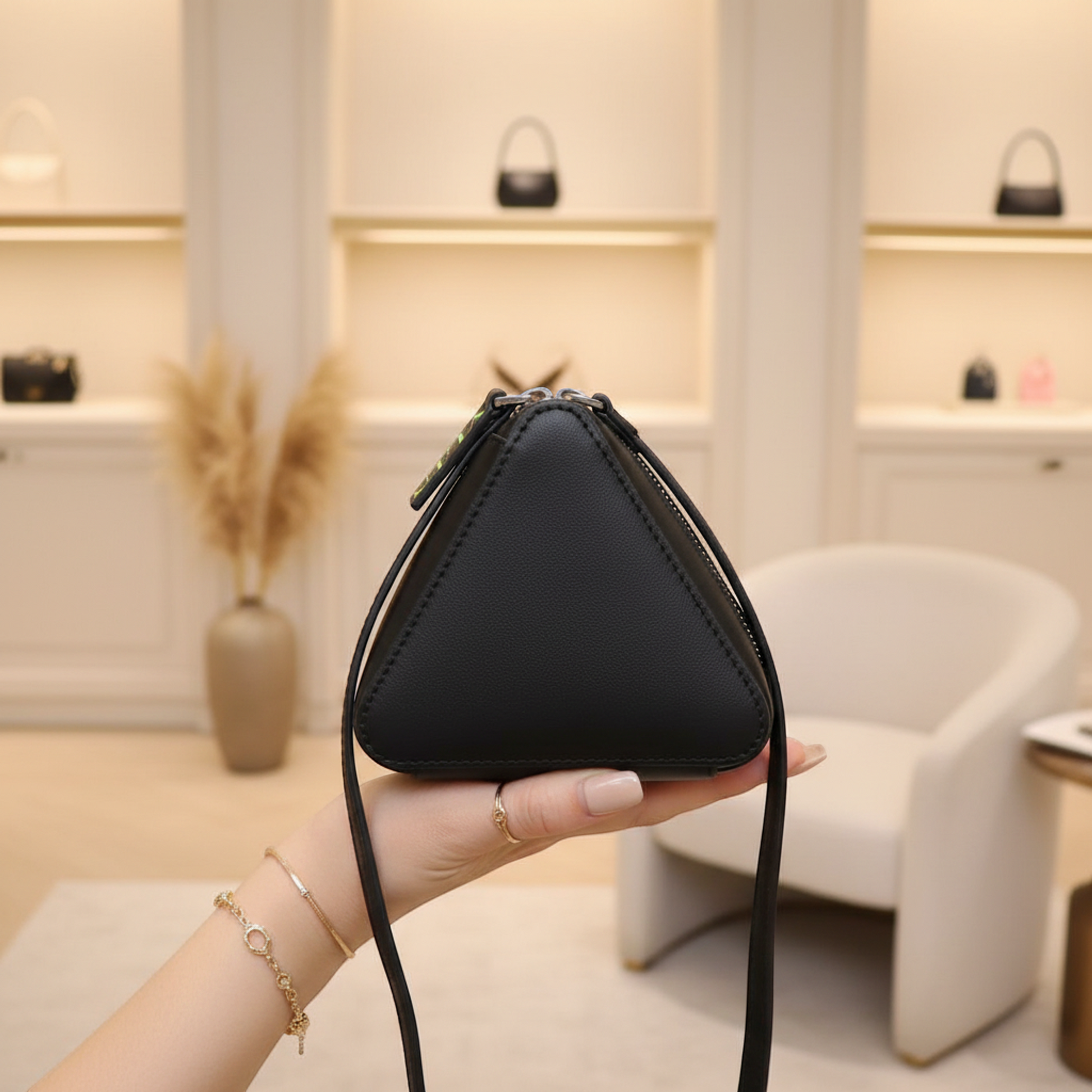 Valentino Garavani VLTN Triangle Shoulder Pouch Men,Women Leather Pouch,Shoulder Bag Black