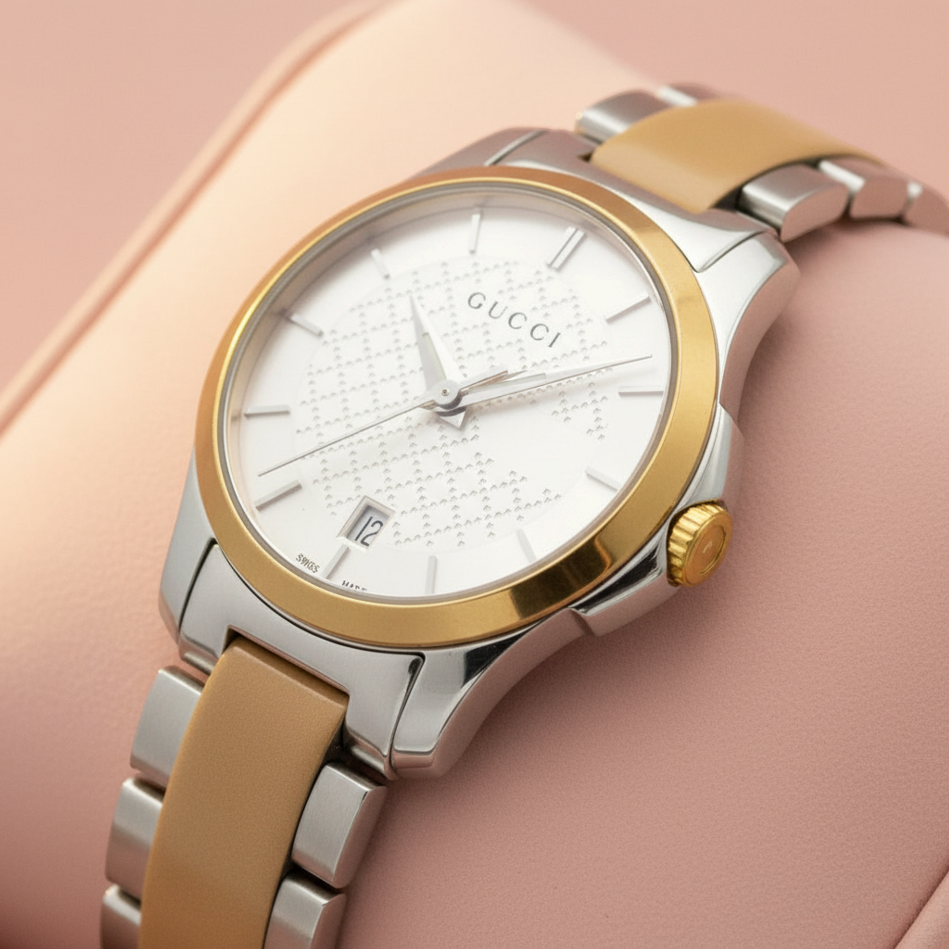 GUCCI G-Timeless Pink Gold Plated Steel Quartz Ladies Watch YA126528 126.5
