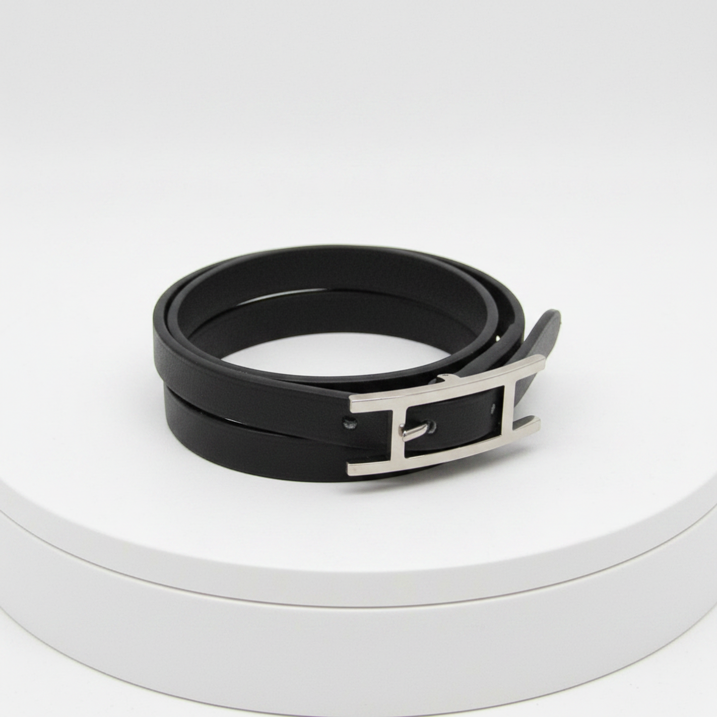 Hermes Hapi 4-row Bracelet Choker Leather,Metal Bangle Silver,Black