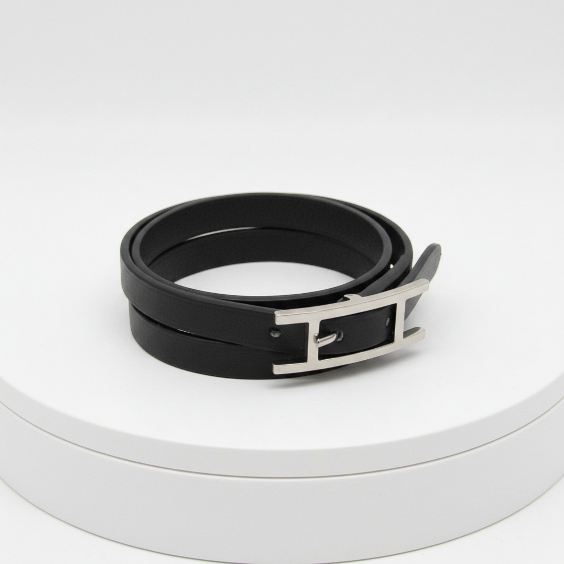 Hermes Hapi 4-row Bracelet Choker Leather,Metal Bangle Silver,Black