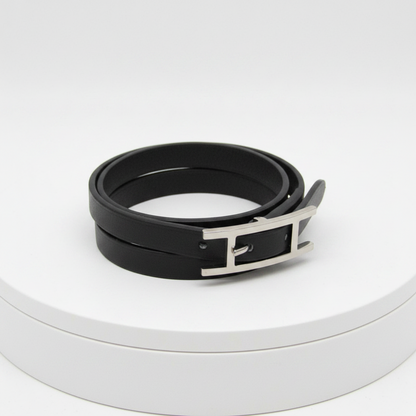 Hermes Hapi 4-row Bracelet Choker Leather,Metal Bangle Silver,Black