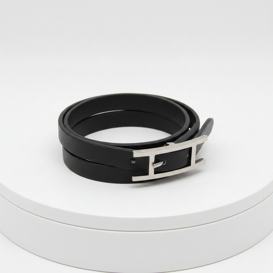 Hermes Hapi 4-row Bracelet Choker Leather,Metal Bangle Silver,Black