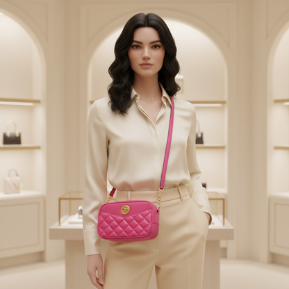 Versace Medusa Quilted Chain Shoulder Pouch Women's Leather Pouch,Shoulder Bag Pink
