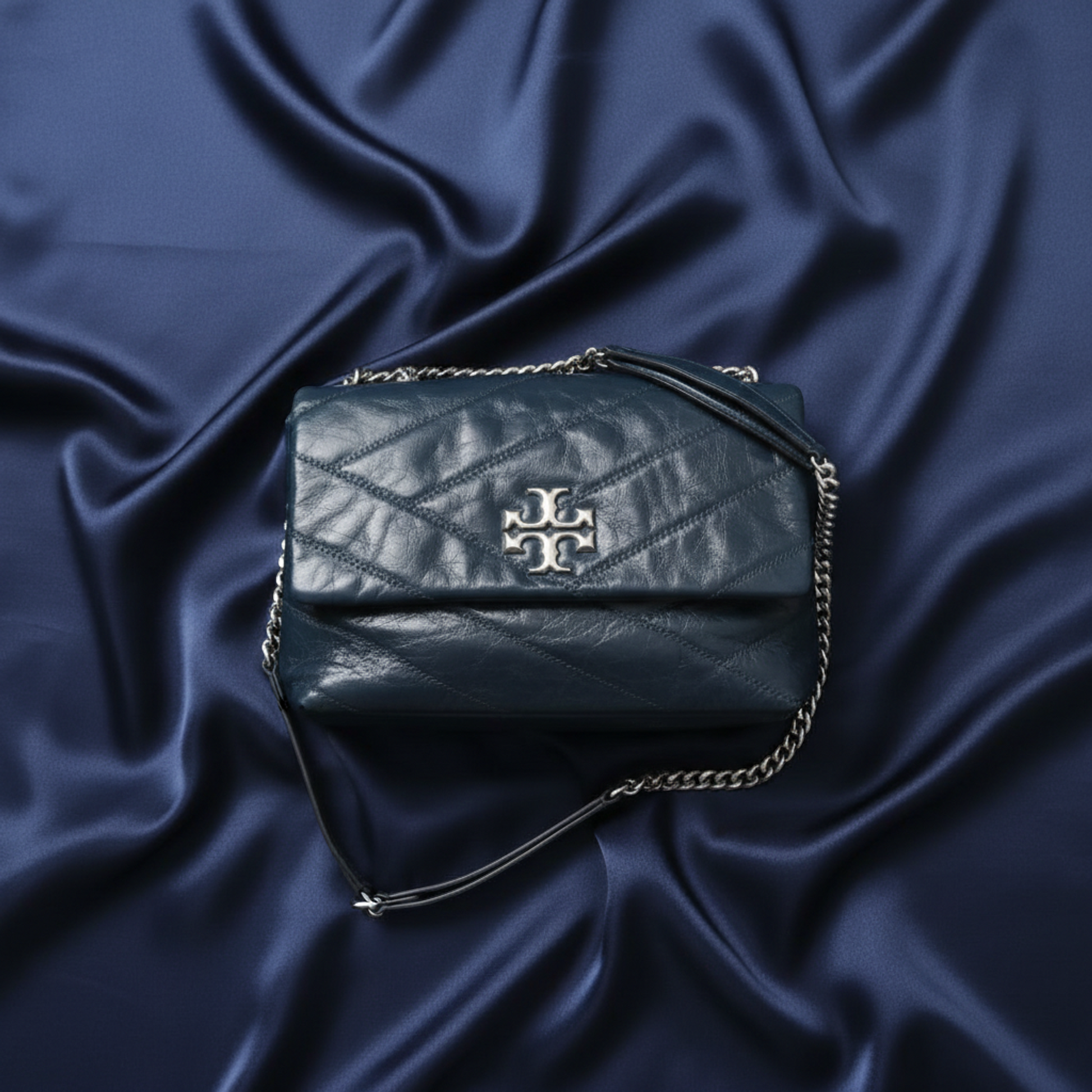 Tory Burch Kira Chevron Chain Shoulder Bag Women's Leather Shoulder Bag Navy