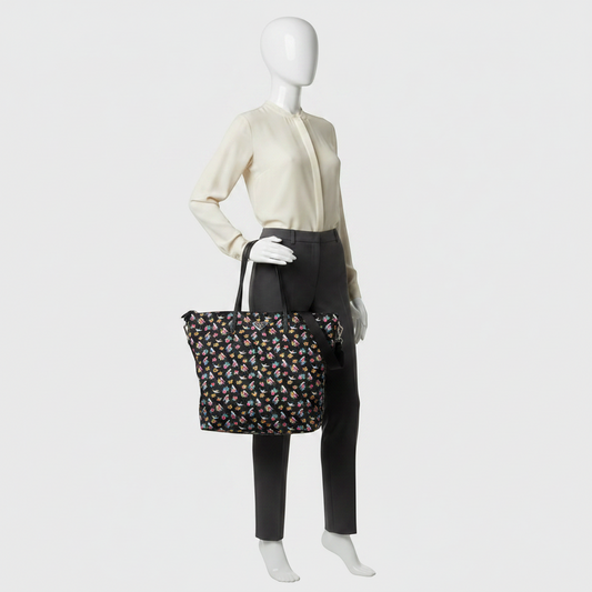 Prada TESSUTO STAMPAT 1BG189 Women's Nylon,Leather Shoulder Bag,Tote Bag Black,Pink,Yellow