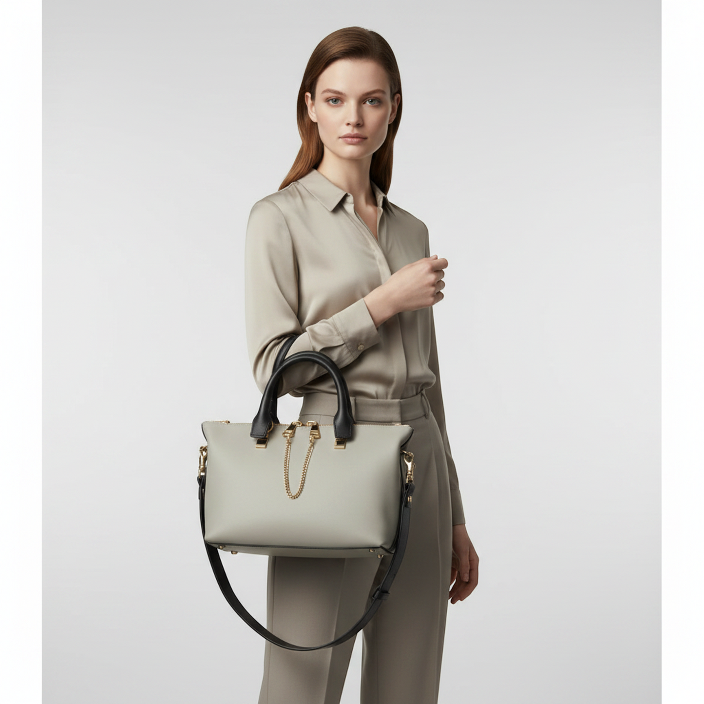 Chloé Baylee 3S0171 Women's Leather Handbag,Shoulder Bag Black,Dark Gray,Light Gray
