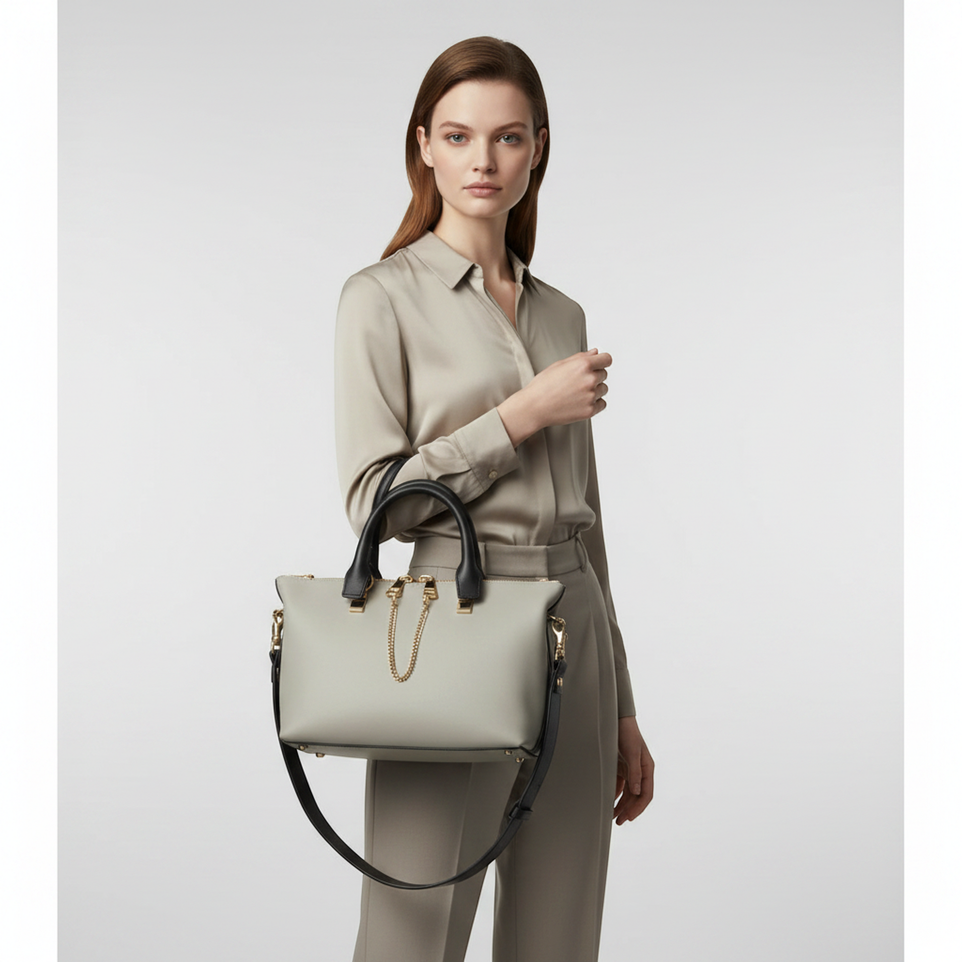 Chloé Baylee 3S0171 Women's Leather Handbag,Shoulder Bag Black,Dark Gray,Light Gray