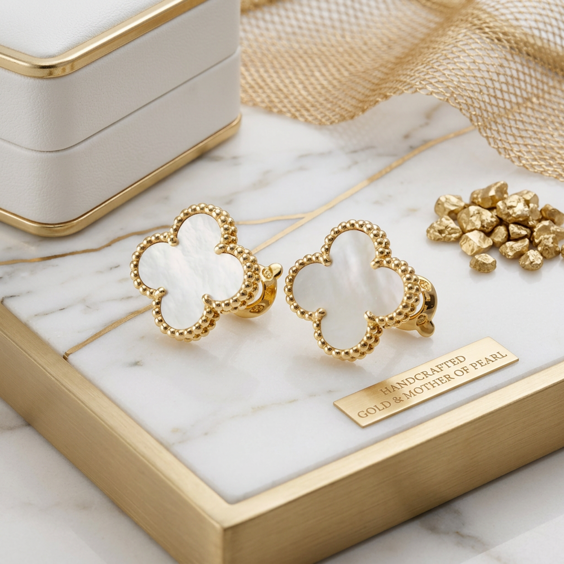 Van Cleef & Arpels Vintage Alhambra Earrings Mother Of Pearl Yellow Gold (18K) Stud Earrings Gold