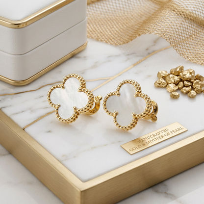 Van Cleef & Arpels Vintage Alhambra Earrings Mother Of Pearl Yellow Gold (18K) Stud Earrings Gold