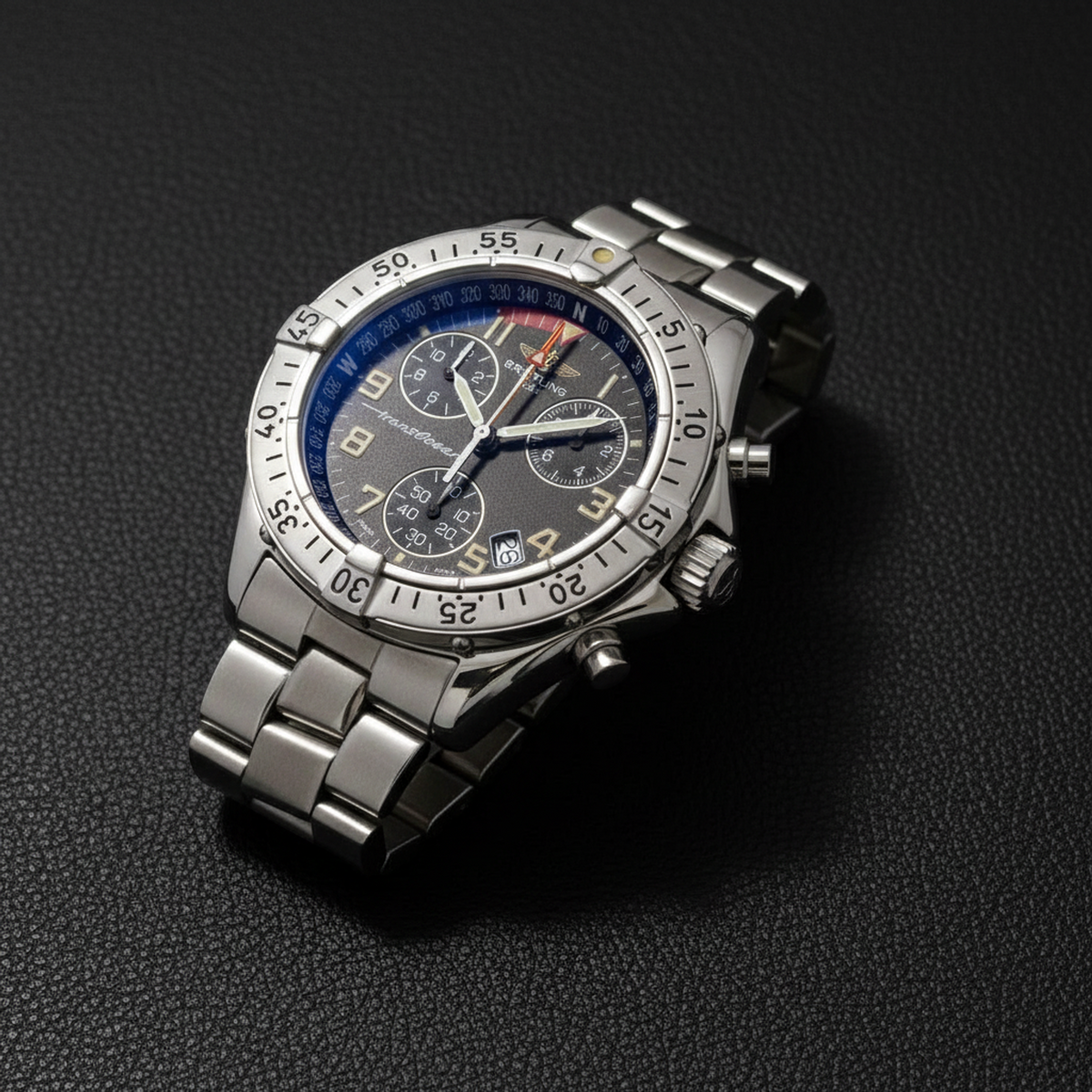 BREITLING Transocean Chronograph Steel Quartz Watch A53040.1 Polished