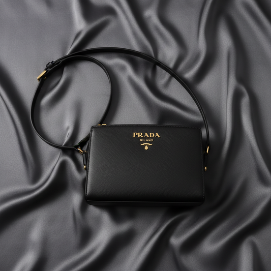 Prada 9Y19AU PELLETTERIA Women's Leather Shoulder Bag Black
