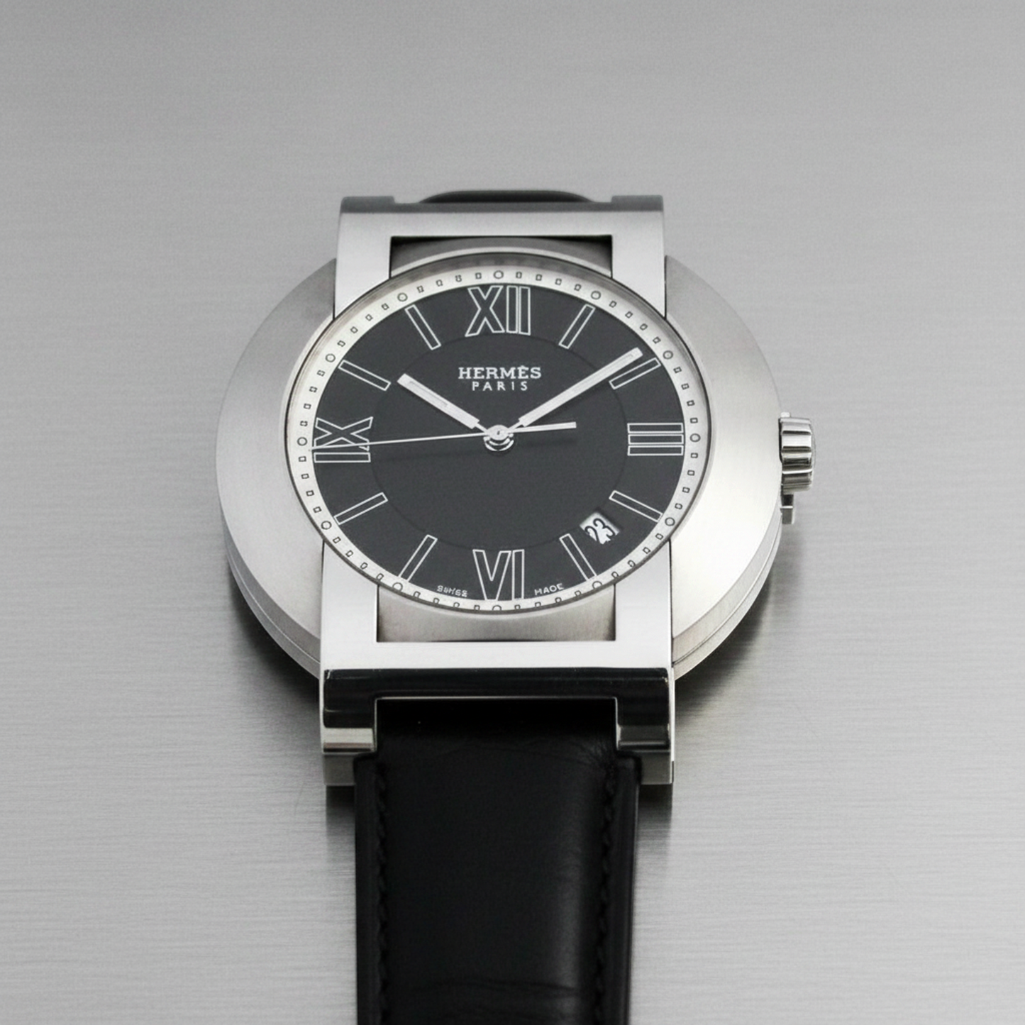 HERMES Nomade Compass Steel Auto Quartz Mens Watch NO2.910 Polished