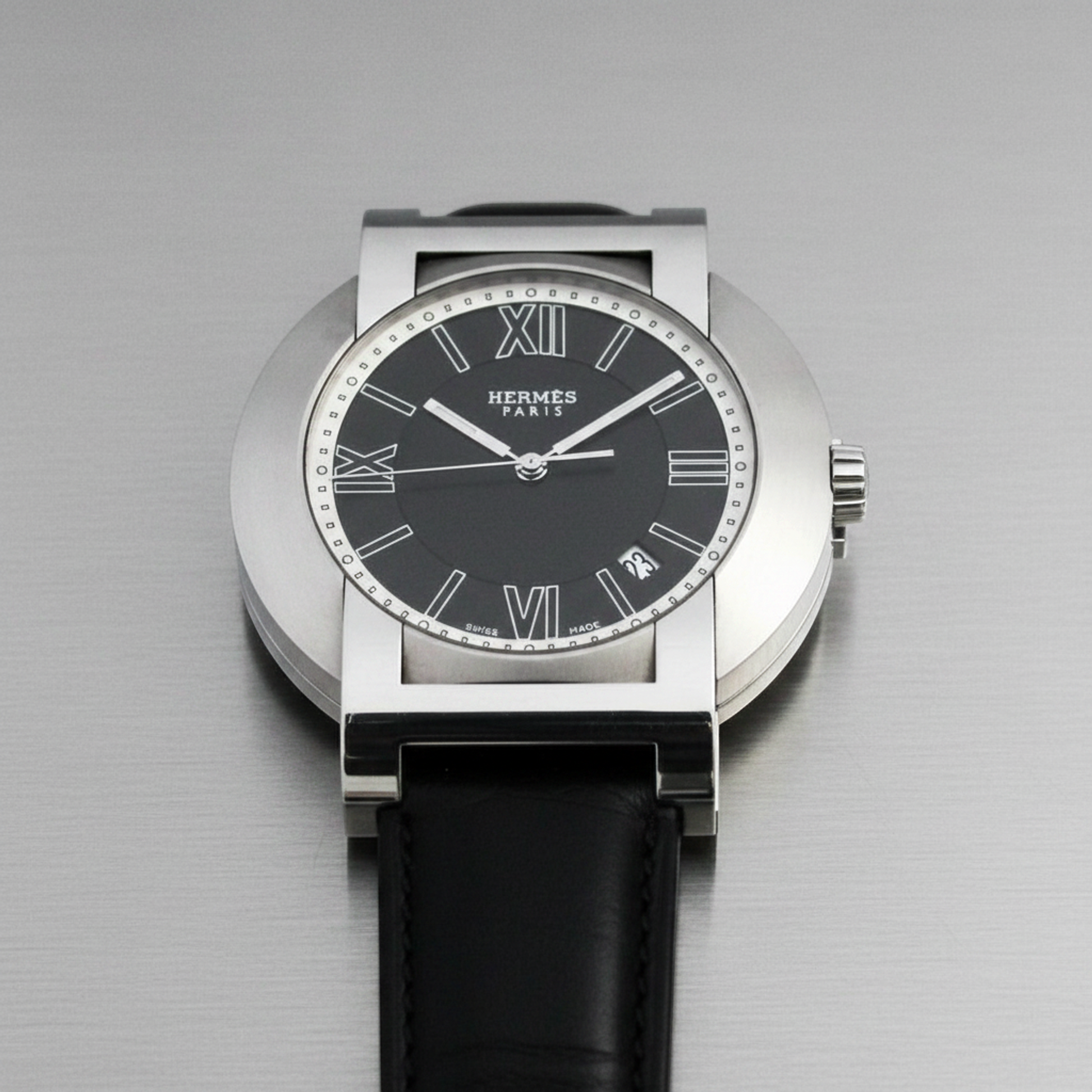 HERMES Nomade Compass Steel Auto Quartz Mens Watch NO2.910 Polished