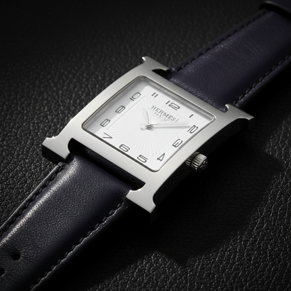 HERMES H Wach Steel Leather Quartz Mens Watch HH1.810 Polished