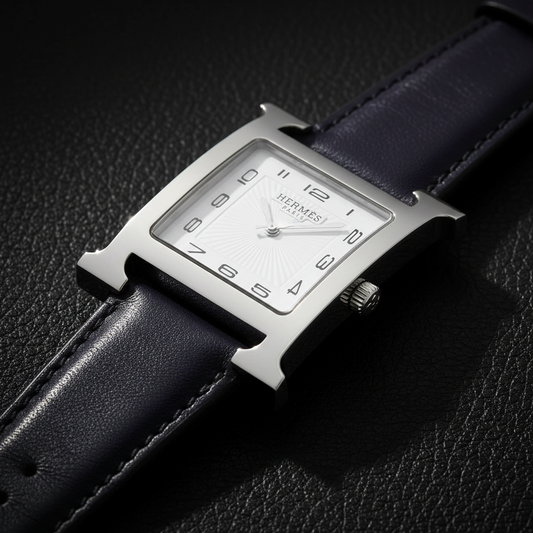 HERMES H Wach Steel Leather Quartz Mens Watch HH1.810 Polished