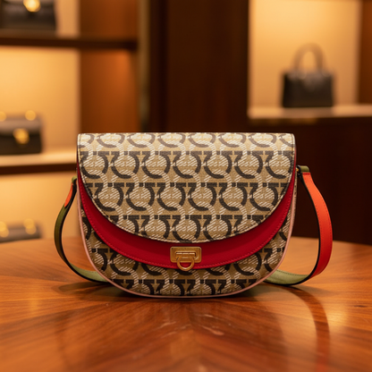Salvatore Ferragamo Gancini AU-21 H986 Women's Leather,PVC Shoulder Bag Beige