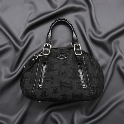 Tod's Small Boston Bag Women's Canvas,Patent Leather Handbag,Shoulder Bag Black,Dark Gray