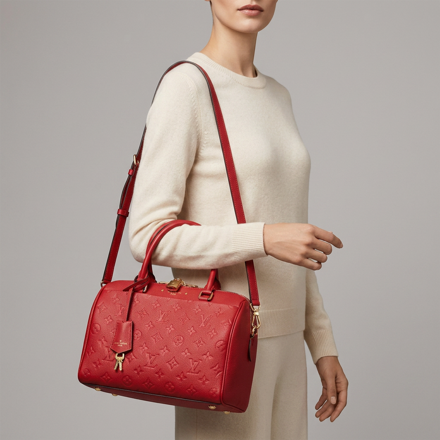 Louis Vuitton Empreinte Speedy Bandlier 25NM M42399 Women's Handbag,Shoulder Bag Cerise,Red Color