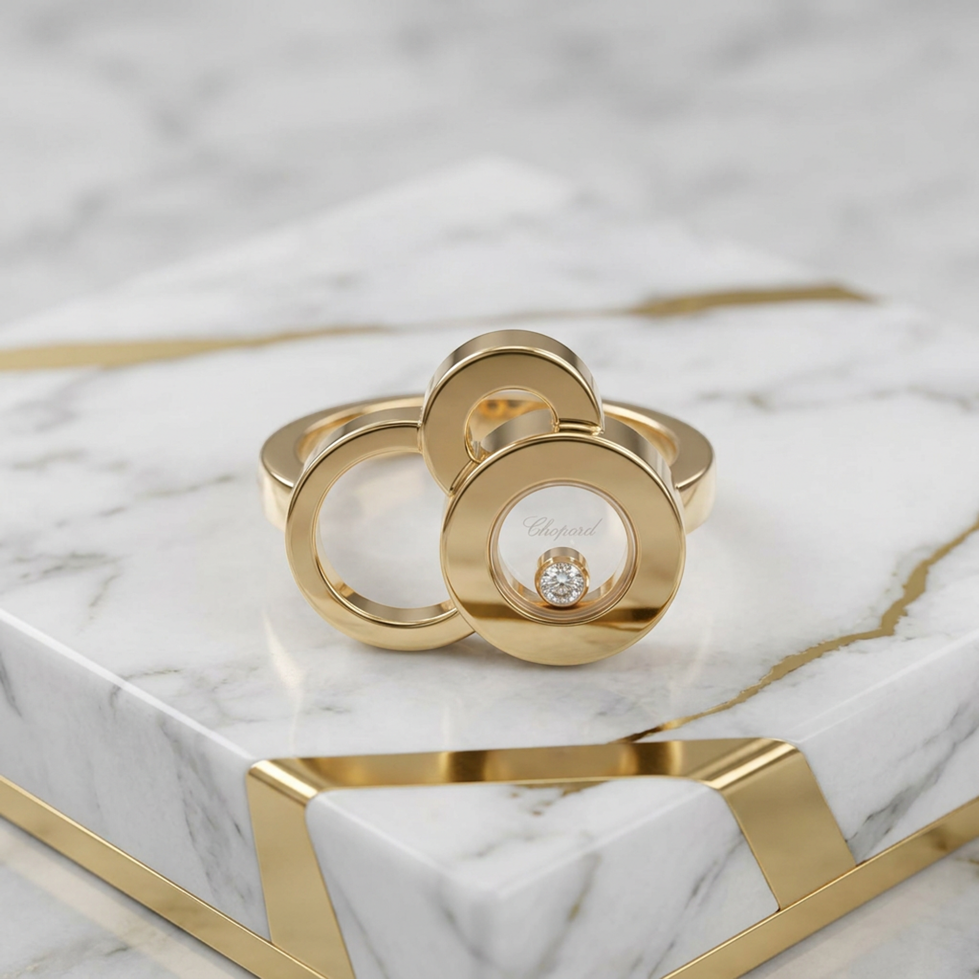 Chopard Happy Diamond Ring 826982 Pink Gold (18K) Fashion Diamond Band Ring Pink Gold