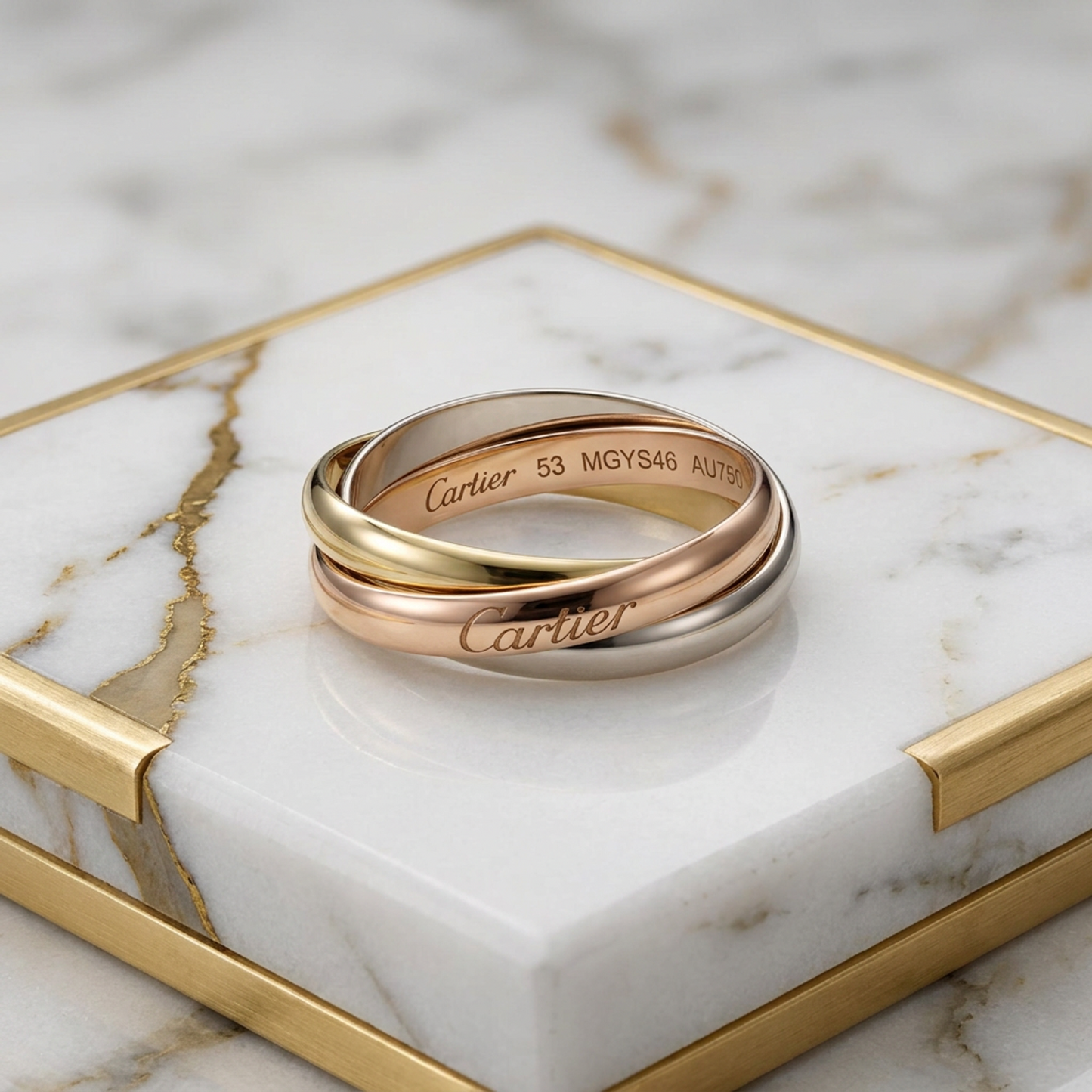 Cartier Trinity Yellow Gold (18K),Pink Gold (18K),White Gold (18K) Fashion No Stone Band Ring Gold
