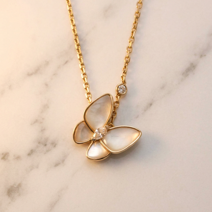 Van Cleef & Arpels De Papillon Diamond Necklace Pink Gold (18K) Diamond,Mother Of Pearl Men,Women Fashion Pendant Necklace (Pink Gold)