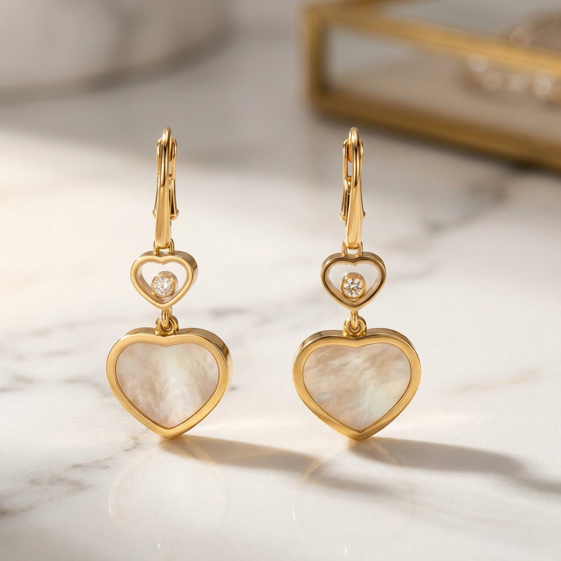 Chopard Happy Heart Diamond Earrings 837482 Diamond,Mother Of Pearl Yellow Gold (18K),Mother Of Pearl Drop Earrings Carat/0.1