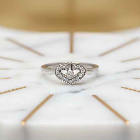 Cartier C Heart Ring White Gold (18K) Fashion Diamond Band Ring Silver