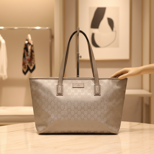 Gucci GG Imprimé 211137 Women's GG Imprimé,Leather Handbag,Tote Bag Silver