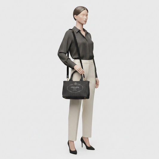 Prada Canapa S Size 1BG439 Women's Canvas Shoulder Bag,Tote Bag Black