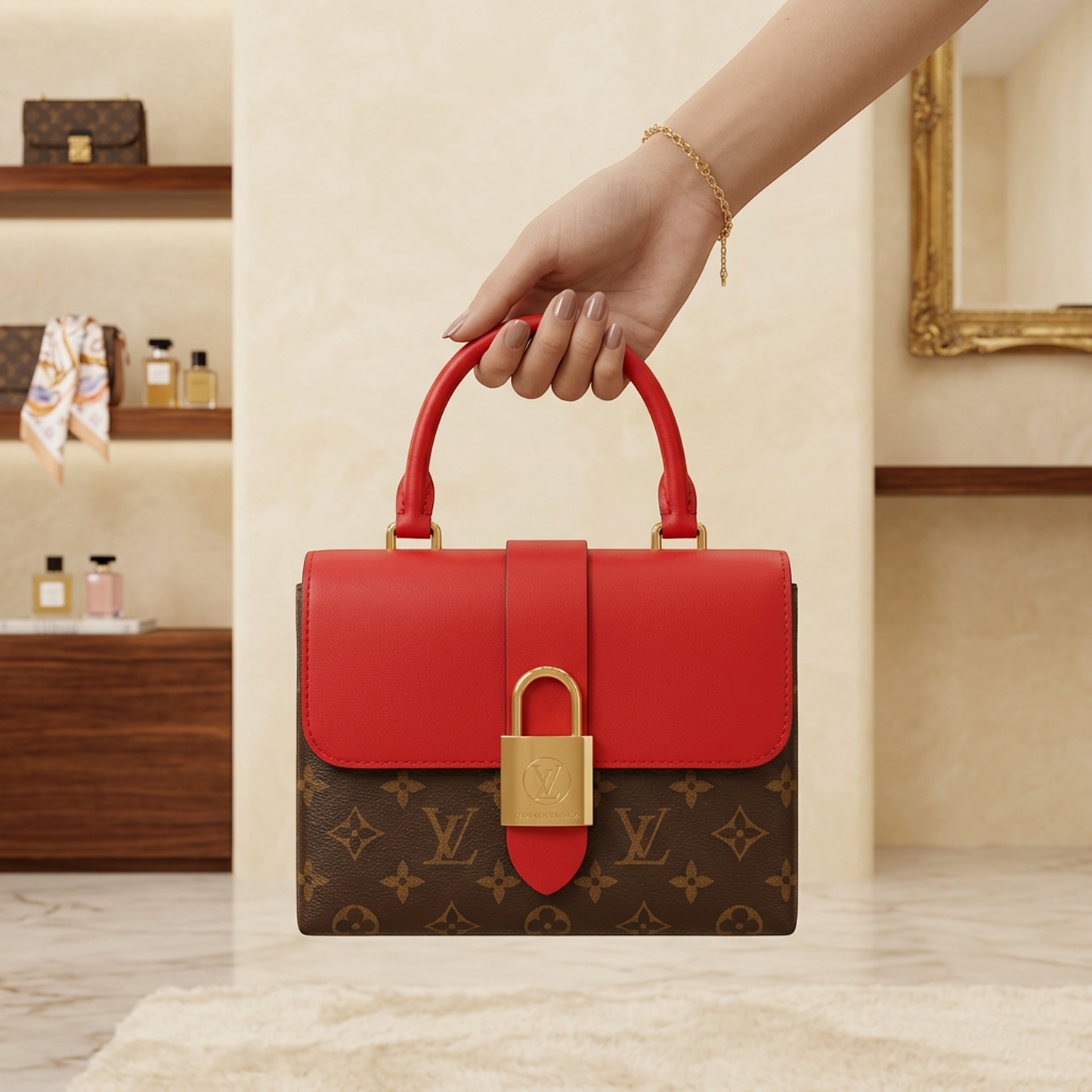 Louis Vuitton Monogram Rocky BB M44322 Women's Handbag,Shoulder Bag Brown,Red Color